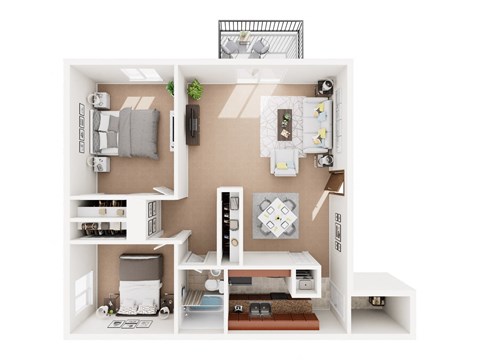 Floor plan for 2 beds, 1 bath, 880 sqft